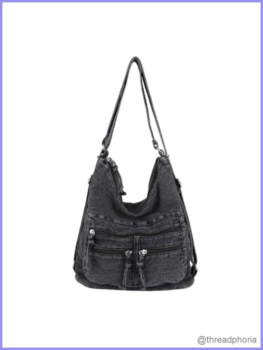 Y2K Vintage Washed Denim Crossbody Hobo Shoulder Bag 3-Way Convertible Sling
